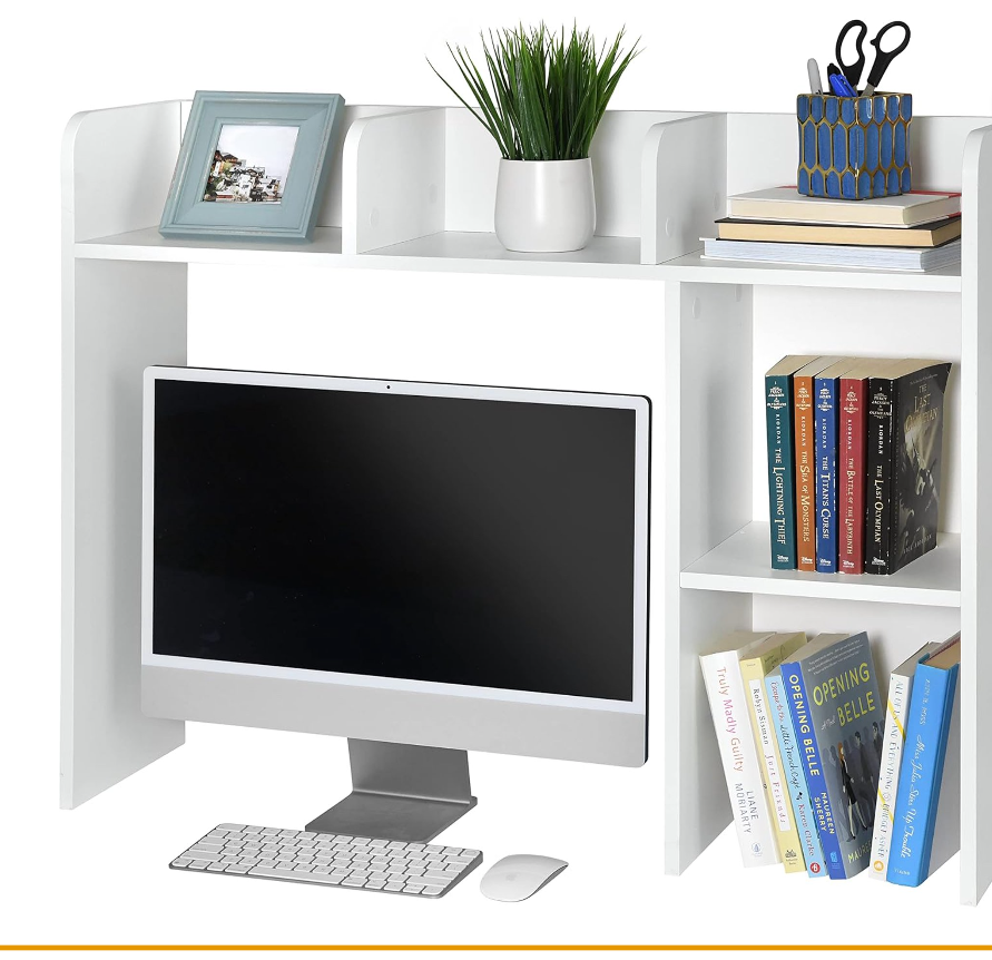 Glossyend Sturdy and Elegant Wood Dorm Desk Bookshelf Organizer, Office Desk Bookshelf Holder, Desktop Bookshelf Storage, Desk Book Organizer, Collage Dorm Desk Bookshelf, White 102x32x12.5 CM