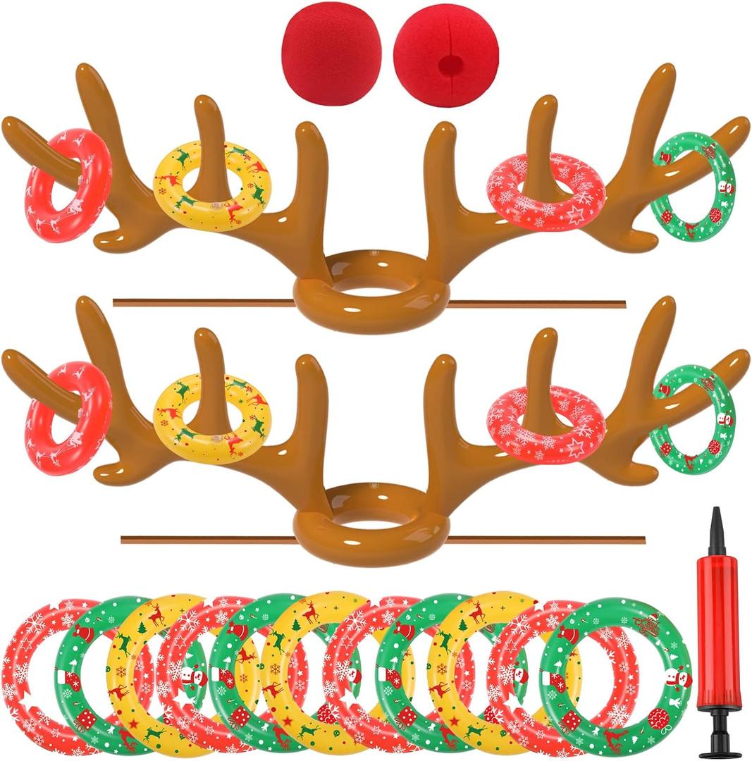 Christmas Games Decorations, Inflatable Reindeer Antler Ring Toss Game, Stocking Stuffers for Men Women Kids Teens Adults, Christmas Party Games Fun Xmas Gifts Carnival Holiday Family (Brown-2 Pack)