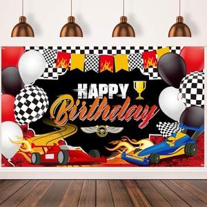Car Racing Happy Birthday Backdrop - Car Themed Party Decorations, Photo Background, Party Supplies for Birthday Photography Decor, 72.8 x 43.3 Inches 2 Pack