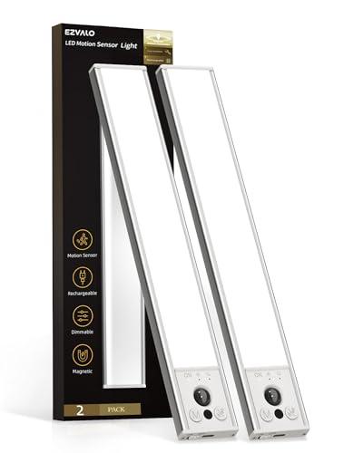 EZVALO 12inch Under Cabinet Lighting, LED Motion Sensor Light Indoor, 3100mAh USB Rechargeable Closet Lights, Dimmable & Magnetic Wireless Under Counter Lights for Kitchen, Pantry, Stairs (2 Pack)