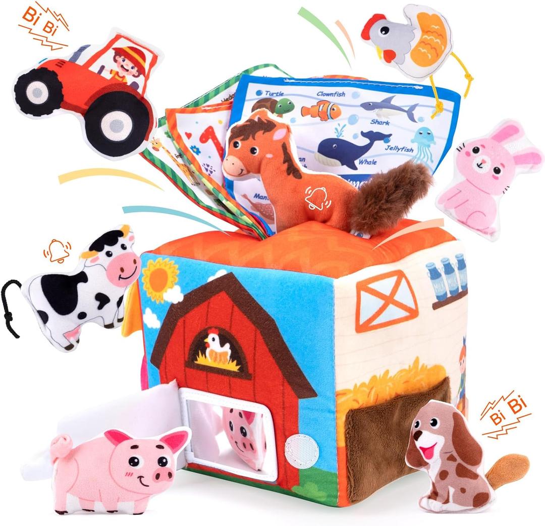 Baby Toys 6-12 Months - Soft Barn Toy with Stuffed Farm Animals, Rattle Montessori Toys for 6 Month Old Baby 1 Year Old Boy Girl Gifts Toddlers Sensory Toy for 1-3 Baby Birthday Gifts