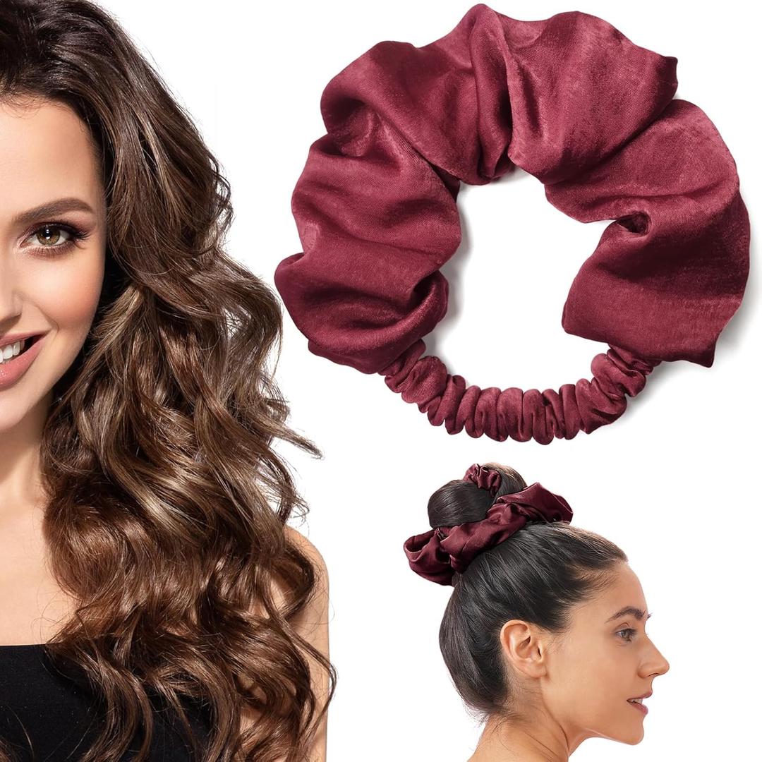 BLINKEEN Heatless Curling Scrunchie, Heatless Hair Curler to Sleep In, No Heat Curls for Long Hair, Soft Sleep Hair Roller (Red)