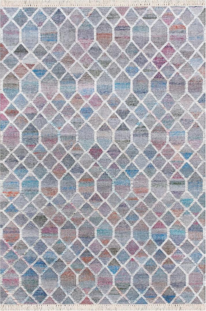 LR Home 2x3 Indoor Wool Blend Area Rug for Home Decor | Rugs for Living Room, Bedroom, playroom, entryway, Office | Hand Woven Farmhouse Boho Area Rug for Room Decor | Blue/Multicolor