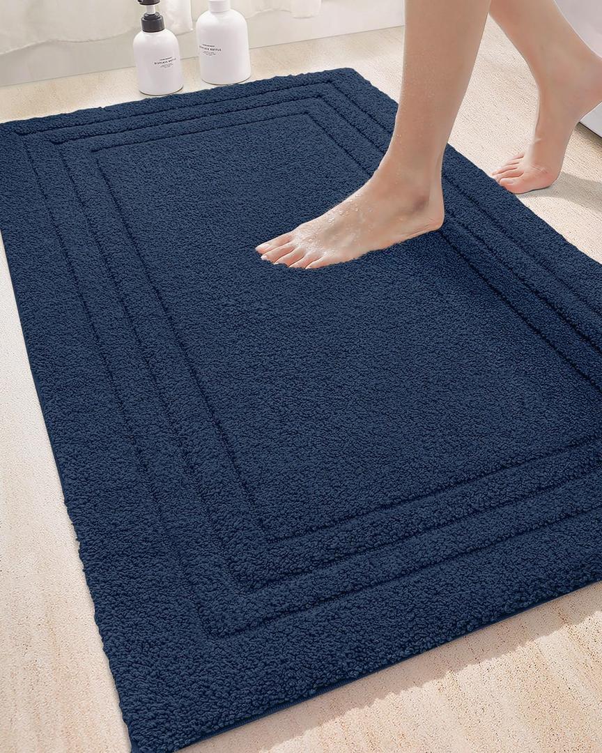 DEXI Bathroom Rug 43x24, Ultra Soft Absorbent Bath Mats for Bathroom, Shower Floor Bathmat Non Slip, Washable Bath Rugs Carpet for Tub, Sink, Navy