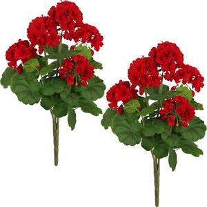 FOREST PRINCE 2 PCS 18" Artificial Geraniums for Outdoors, Red Geraniums Artificial Flowers Realistic Silk Flower for Home Garden Patio Wedding Table Centerpieces Indoor Decor, RubyRed