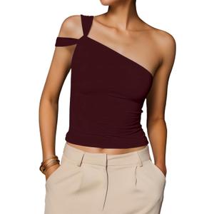 Summer One Shoulder Tops for Women Going Out Asymmetric Strapless Tube Top Party Trendy Sleeveless Y2k Top (Small, Red)