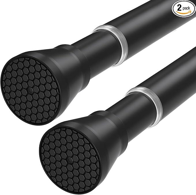 Black Tension Rods for Windows 28 to 48 Inch 2 Pack Spring Curtains Rod Tension Curtain Rod Expandable Pressure Curtain Rod Tension No Drill Adjustable Curtain Rods for Bathroom,Doorway,Door