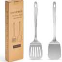 ChefBee 2PCS Metal Spatula Set - Stainless Steel Spatula Solid & Slotted Turner Flipper for Kitchen Use, Heat Resistant Kitchen Cooking Utensils for Flipping Fish, Eggs, Pancakes, Dishwasher Safe