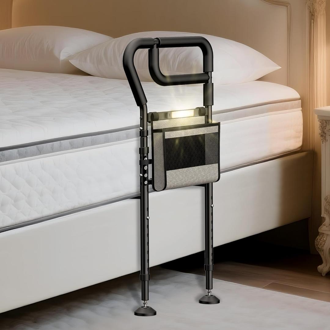 C3 Pro Bed Rails for Elderly Adults Safety, Adjustable Heights Bed Cane with Non-Slip Ergonomic Handle, Stable Bed Assist Rails with Motion Light, Avoid Seniors Bedside Fall