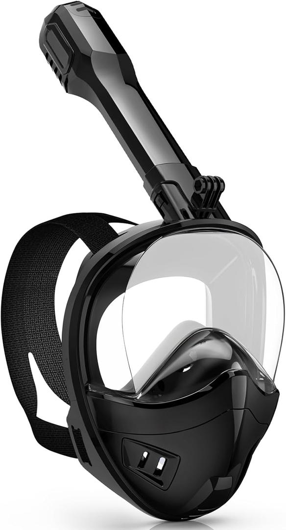 Full Face Snorkel Mask, Snorkeling Gear for Adults Kids with Latest Dry Top Breathing System and Detachable Camera Mount, with 180 Degree Panoramic View (Small-Medium, Black)
