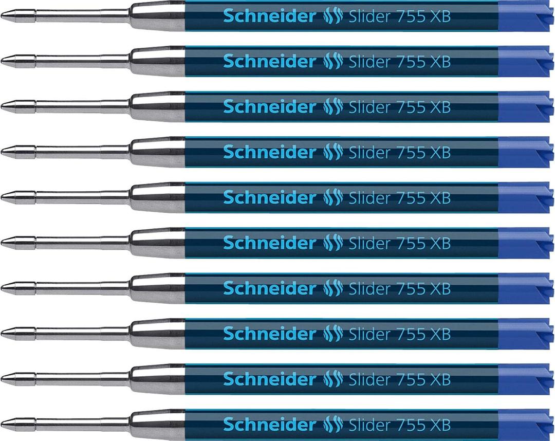Schneider Slider 755 XB (Extra Broad) Ballpoint Pen Refill, 1.4 mm, ISO Format G2, Blue Ink, Box of 10 Refills (175503)