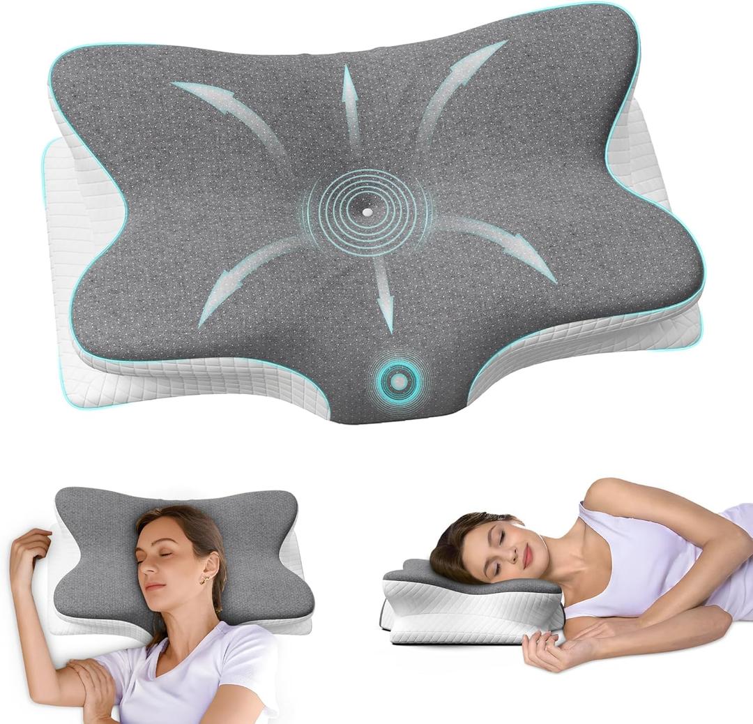 Cervical Pillow for Neck Pain Relief - Ergonomic Memory Foam Pillow with Arm Rest Slot & Cotton Pillowcase, Dual-Height Orthopedic Support Contour Pillow for Side, Back, Stomach Sleepers
