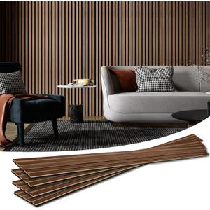 Art3d 4-Piece Wood Slat Acoustic Panels for Stylish Decor and Noise Reduction, 3D Textured Panel for Ceiling and Wall, Walnut (94.5 * 7.9 inch)
