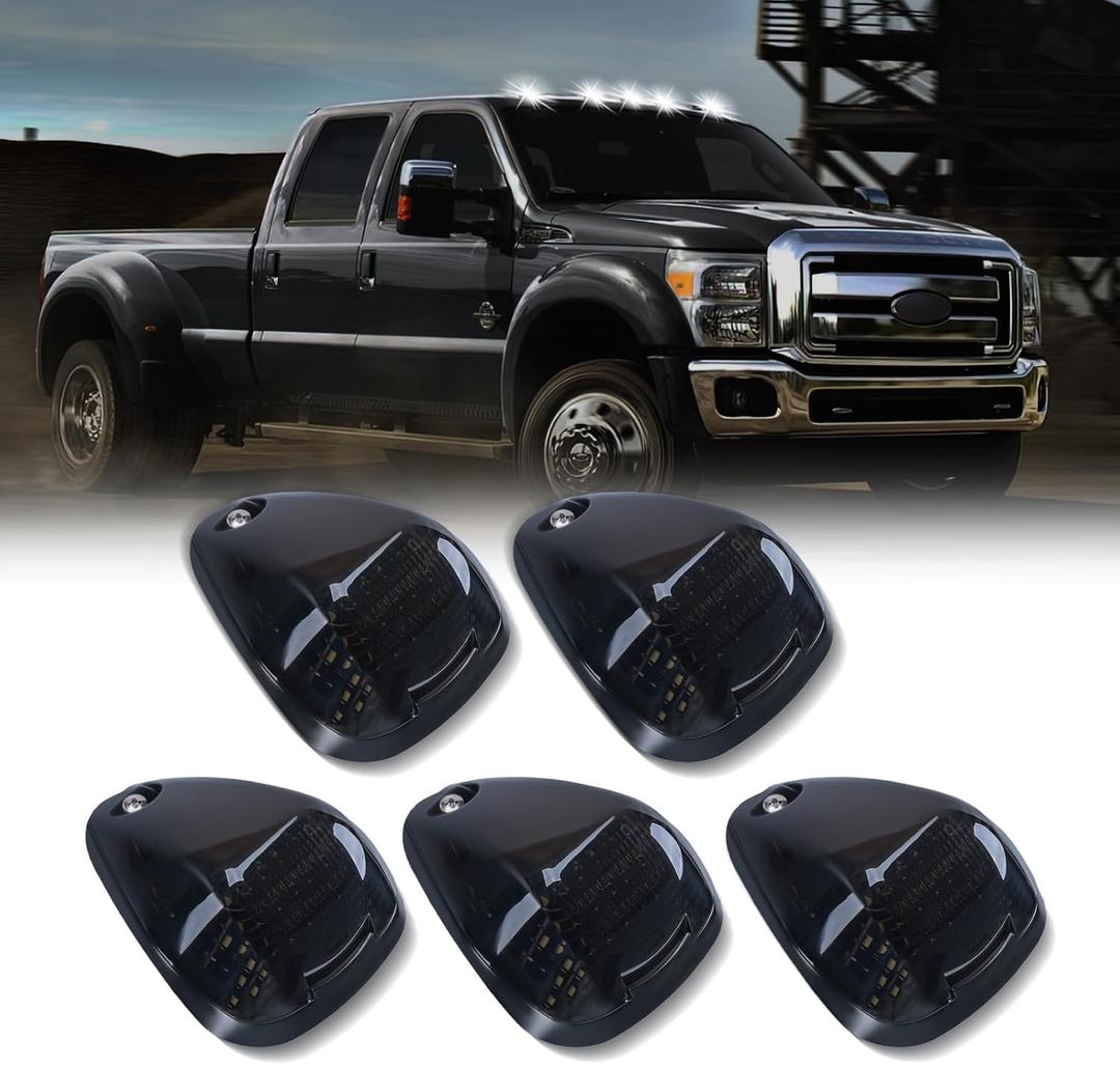 Cab Roof Top Marker Lights White Led Clearance Running Lamps for 1999-2016 F250 F350 F450 F550 Super Duty Pickup Truck, 5PCS (Smoked Black)