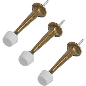 HOMOTEK 3 Pack Heavy Duty Solid Rigid Door Stop with Soft Rubber Tip, Zinc Die Cast Door Stopper Protect Wall & Door,Brass Bronze