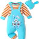 VINUOKER Baby Boy My First Outfit set 3Pcs Newborn Boy Clothes (6-9 Months, Embroidered Bunny)