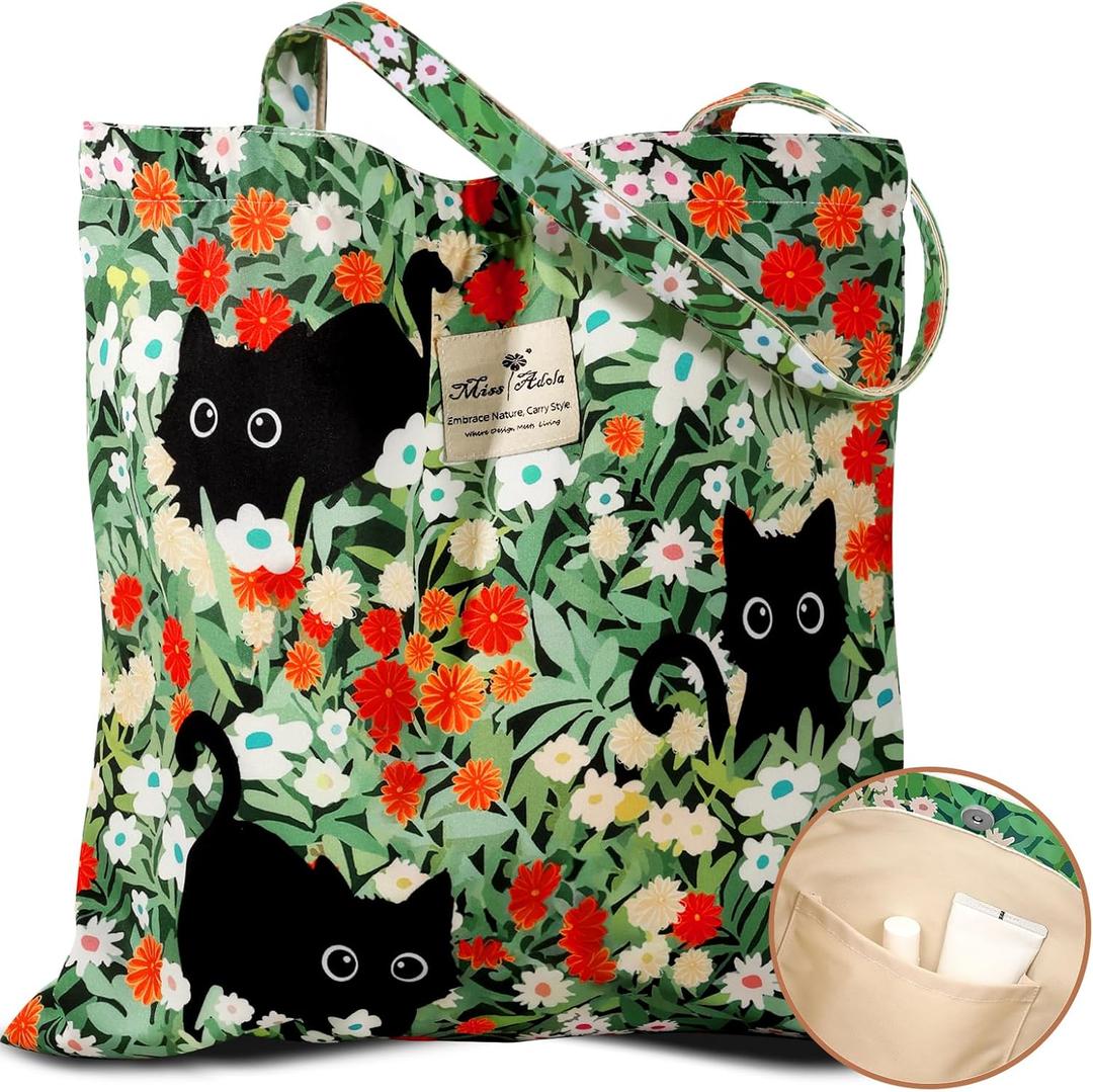 Aesthetic Cotton Tote Bag for Women - Reusable Shoulder Bag with Buckle Fabric Bag for Gym, Travel, Work