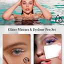 Silver Glitter Mascara + Eyeliner Pen Set, Shimmer Volume Colorful Mascara, Sparkling Liquid Eyeliner, Waterproof, High-Pigmented, All-Day Wear Shine Eye Makeup for Dazzling Looks