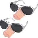 NUOBESTY 2pcs Funny Party Glasses Novelty Pig Nose Glasses Dress Up Cosplay Sunglasses Costume Disguise Eyeglasses Photo Props for Fiesta Carnival Party Favors Silver