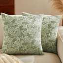 Floral Jacquard Throw Pillow Covers Set of 2, Background/Green 18x18 Inch, Farmhouse Decorative Cotton Sage Green Cushion Covers for Sofa Bed Living Room Home Decor