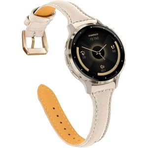 18mm Slim Leather Band Quick Release Compatible with Garmin Venu 3S 41mm/Venu 4 41mm/Venu 2S/Vivoactive 4S/Vivomove 3S/Forerunner 255S/Forerunner 265S (Beige/Rose Gold)
