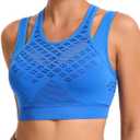 RUNNING GIRL Sports Bras for Women High Support,Seamless Ribbed Longline High Neck Sports Bra Racerback Padded Crop Top Yoga (Blue, M)