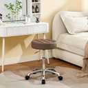 FIRAVOE Rolling Stools with Wheels (300lbs Capacity) (Adjustable Height 20"-27") Brown Leather Manicure Guitar Lash Stool (Coffee Brown), No Back & Footrest