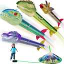 Gizzjoy Dinosaur Toy Rocket Launcher for Kids - Launch Up to 100 Ft, 4 Rockets, Outdoor Outside Toys for Kids, Dinosaur Toys, Birthday Gifts for 3 4 5 6 7 8-12 Year Old Boys Girls