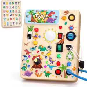 Grarain Busy Board for Toddlers - Montessori Educational Toy for 1-3 Year Old Boys & Girls | Travel-Friendly Sensory Learning Activity | Ideal for Kids with Autism(Dinosaur Busy Board)