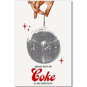 Black and White Retro Fashion Don't In Bathroom Canvas Wall Decor Art Trendy Disco Ball Decoration Room Aesthetic Poster Funny Bathroom Rules Picture Print (B,16x24inch Unframe)
