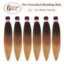 Ombre Braiding Hair 26 Inch 6 Packs Pre Stretched Braiding Hair Extensions For Braid Itch Free Hot Water Setting Synthetic Yaki Texture Prestretched Crochet Braids(1B/30/27#, 26Inch)