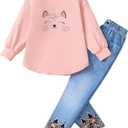 Toddler Girl Clothes Sets, 2Pcs Cute Fall Outfit for Little Girls, Long Sleeve Top & Pants for Size 4-8T (6 Years, Pink1)