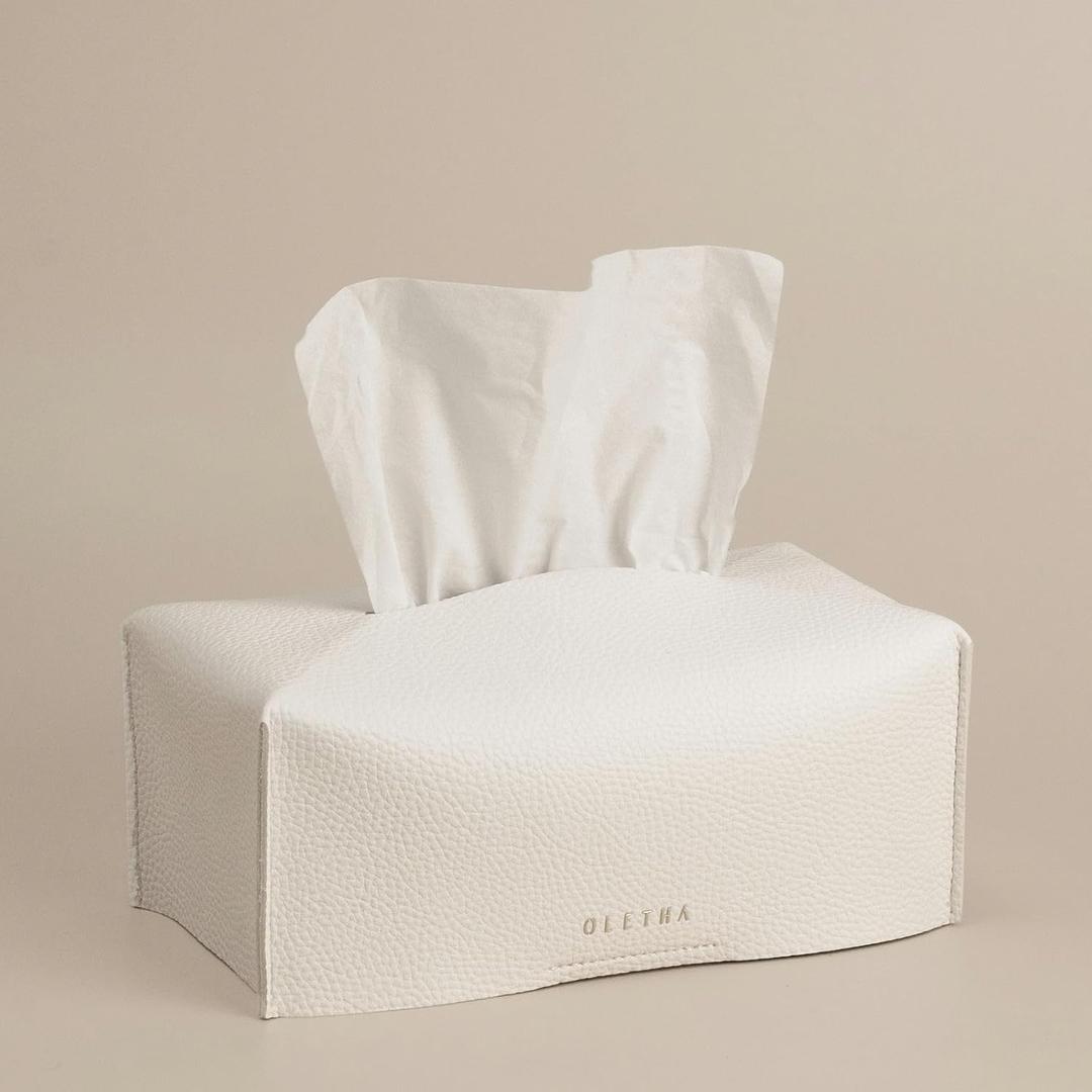 OLETHA Aesthetic Rectangle Tissue Box Cover, Medium Flat Box Tissues Holder Rectangular, White (Fits Medium Flat Box (110-160 Sheets))