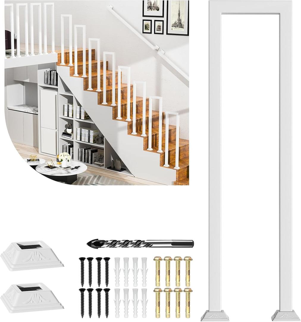Stair Guardrail, Indoor & Outdoor Step Handrail, Porch Handrail and Deck Fence, White Metal Staircase Railing, with Decorative Cover (36IN/91CM)
