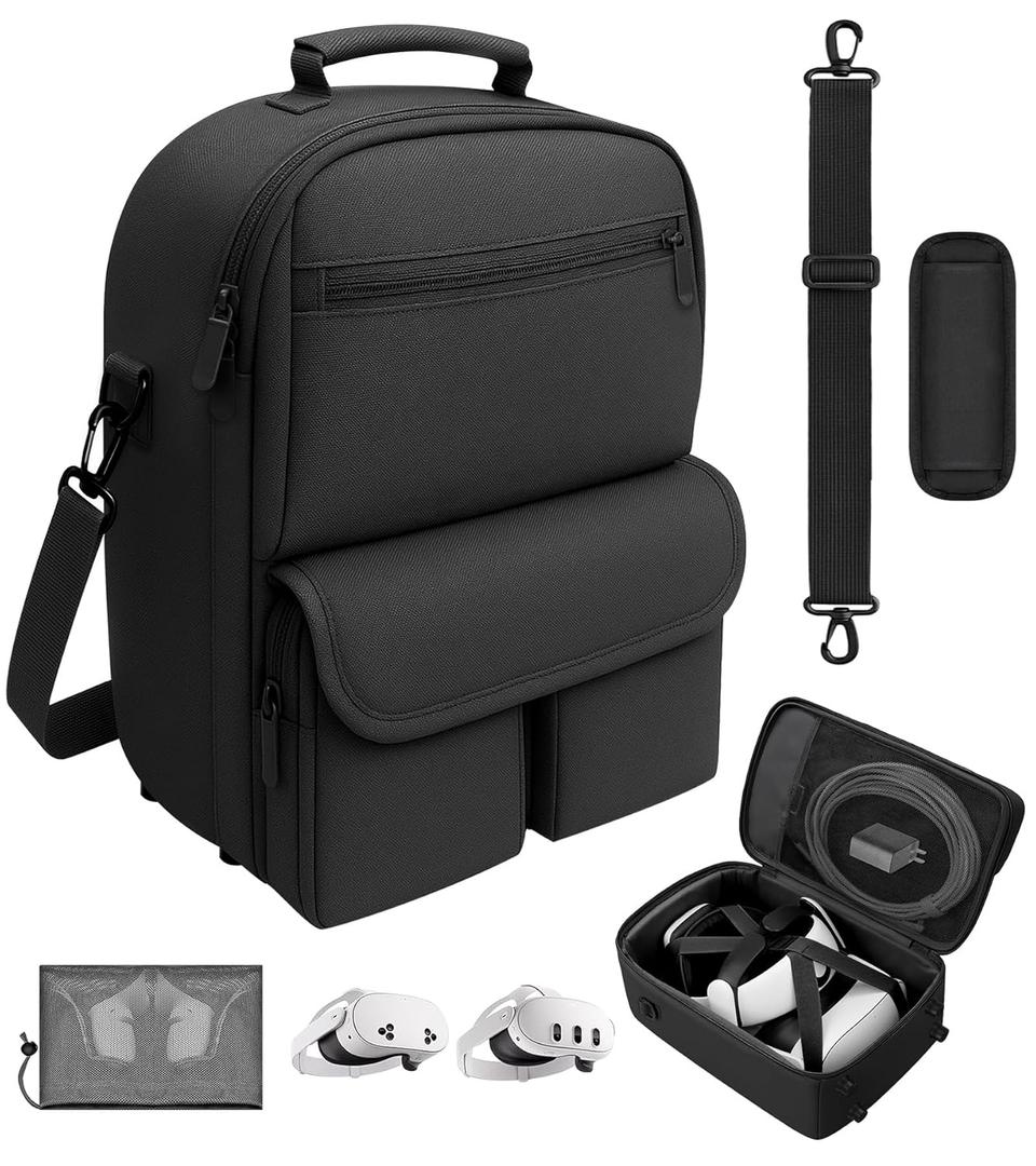 Large Carrying Case for Meta Quest 3S/3/2, Compatible with BOBOVR & Kiwi Battery Head Straps, Waterproof & Drop-Resistant VR Travel Case for Accessories & Home Storage and Travel (Deep Black)