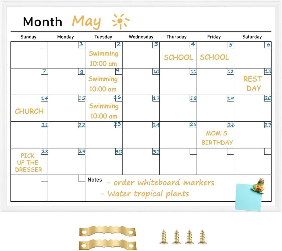 Umtiit Monthly Calendar Dry Erase Whiteboard17.7 x 23.6 inch(45 x 60 cm), White Wood Frame, Magnetic Surface Whiteboard for Planning/Schedule/School Timetable/Memo(WH-4560C,US)