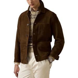 Suede Leather Jacket Men – Real Lambskin Suede Casual Leather Jackets For Men - Mens Suede Jacket  L, Brown