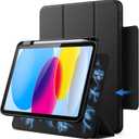 JETech Magnetic Detachable Case for iPad (A16) 11th/10th Generation (2025/2022) with Pencil Holder, Removable Rotating Clear Cover, Portrait/Landscape Stand with Raised Screen View (Black)