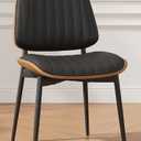 Dining Chair, Mid-Century Modern Upholstered PU Leather Chair with Walnut Bentwood Back and Metal Legs, Black (1 Pc)