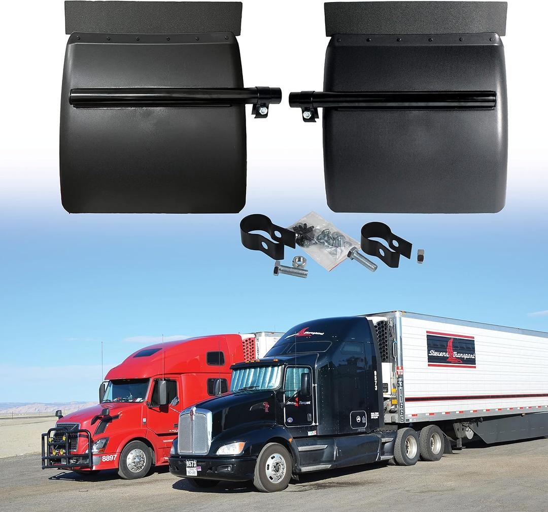 Pair Black Poly Quarter Fenders Set for Semi Truck, 24" x 24" Freightliner Kenworth Peterbilt with Hardware,Heavy Duty Plastic Mud Flaps Kit