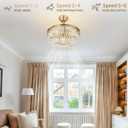 20" Brass Crystal Fandelier Ceiling Fans with Lights, Caged Brass Crystal Chandelier Ceiling Fan with Light Remote Control with 6 Speeds for Bedroom, Nursery, Living Room