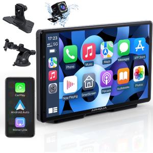 Wireless Car Stereo Compatable with Apple CarPlay and Android Auto,7" HD Portable Bluetooth Car Play Touch Screen for Car,with Backup Camera for All Cars