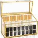 24 Slots Lipstick Organizer with Lid, Dustproof Tempered Glass Lipgloss Case, Vintage Clear Perfume Holder with Removable Divider, Versatile Luxury Vanity Makeup Storage Box for Cosmetics