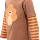 Unique Baby Boys Shirts for Kids and Toddlers Striped Layered Long Sleeve with Embroidery (Brown)