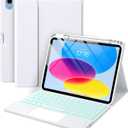Harvopu Compatible for iPad 11th 10th Generation Case with Keyboard, Folio Cover with Pencil Holder, Multi-Touch Trackpad, 7 Color Backlit, Detachable Keyboard for iPad (A16) 11th/10th Gen (White)