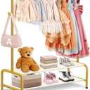 Kids Gold Clothing Rack - Dress Up Clothes Rack - Baby Toddler Closet - Freestanding Coat Racks with 2 Fabric Shelves - Small Kids Costume Wardrobe - Garment Rack for Hanging Clothes Organizer, Gold