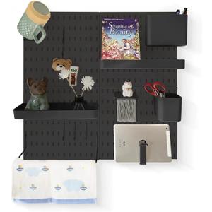 Pegboard Combination Kit and 13 Accessories(Shelf Hook Brackets Container) No Punching for Garage Kitchen Living Room Bathroom Office 22"x22",Pegboard Wall Organizer (Upgraded)