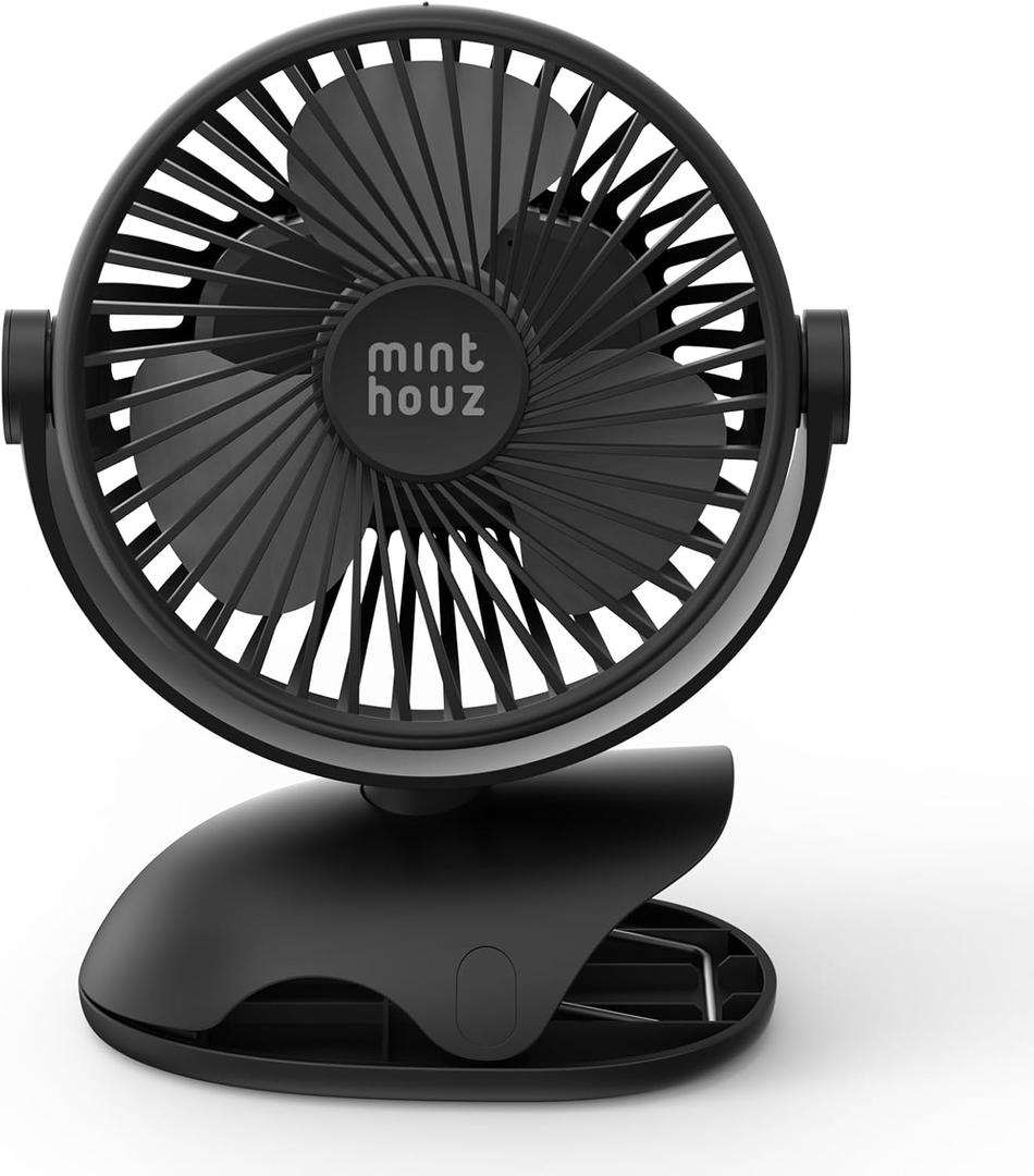 Minthouz Clip on Fan 360 Rotation Small Desk Fan, 7200mAh USB-C Rechargeable Portable Quiet Fan 4-Speed for Home, Office, Stroller, Camping, Gym & Outdoor