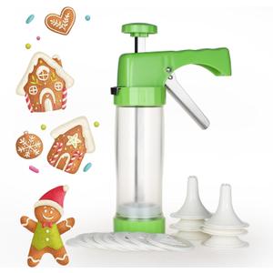 Ourokhome Cookie Press Maker Machine - Icing Gun Kit with 16 Discs and 6 Decoration Tips for Home DIY (Green)