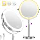 1X/30X Makeup Mirror with Lights, Brightness Adjustable with 3 Colors, Double Sided Magnifying Mirror with 360 Rotation, Lighted Makeup Mirror with Magnification, Ideal Gift for Women